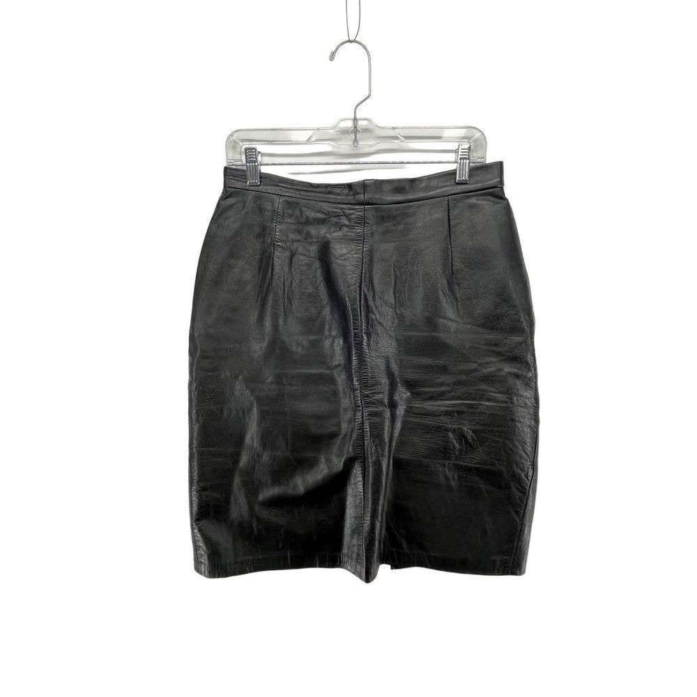 Vintage Leather Pencil Skirt Straight Midi Black 30” Waist